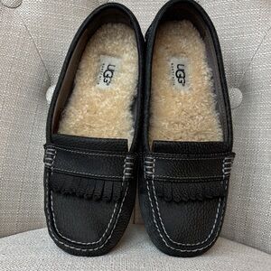 UGG Black Loafers with Fringe Detail